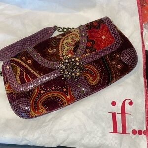 Isabella Fiore snakeskin/Rhinestone/velvet Bag Like New